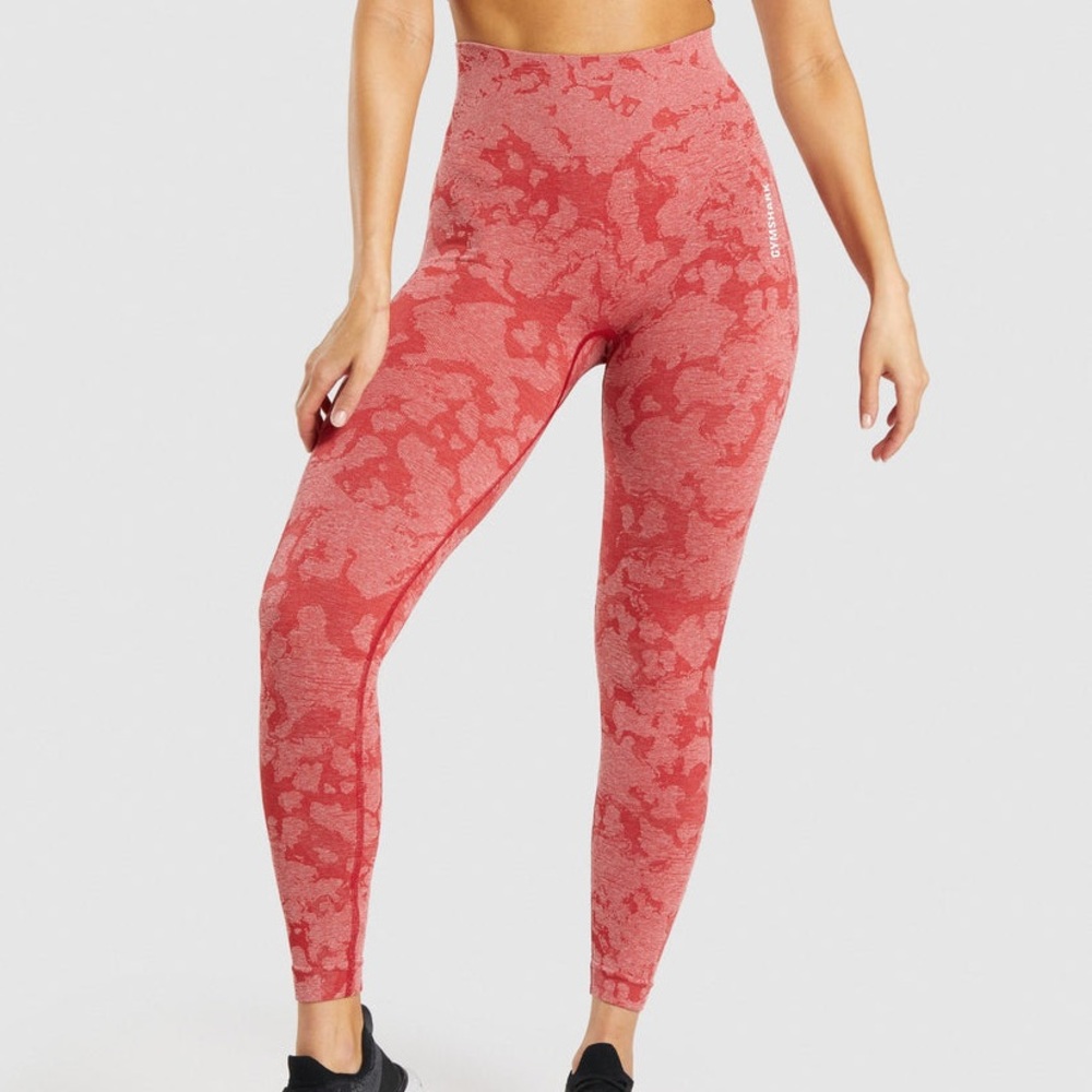 Gymshark Volcanic Red Adapt Camo High Waisted Ruched Butt Seamless Leggings Pant